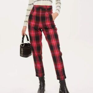 Topshop Womens Pink Tartan Plaid Hi Rise Pants Size 6